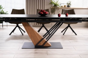 MASA EXTENSIBILA GENESIS, 180/240 CM, EFECT DE MARMURA NEAGRA/STEJAR/NEGRU MAT, DIN CERAMICA, MDF SI METAL, STIL MODERN - Img 3