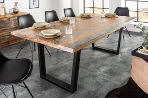 MASA LIVING DIN LEMN MASIV 180CM, FIRE&EARTH, COD 41070, DIN METAL SHEESHAM SI METAL