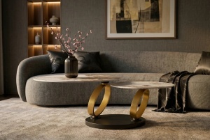 MASUTA DE CAFEA DEOSEBITA, RINGS 220CM, REALIZATA DIN CERAMICA SI METAL, CULOARE MARMURA/AURIU, INVICTA INTERIOR - Img 3
