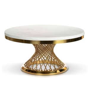 MASUTA DE CAFEA ROMANCE, EFECT DE MARMURA ALBA/AURIU, 100 CM, BLAT DIN CERAMICA SI PICIOR DIN METAL, STIL MODERN - Img 3