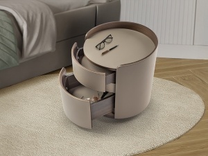 NOPTIERA DE LUX, CIRZE, REALIZATA DIN PLACAJ FURNIR DE NUC SI PIELE, DE CULOARE BEJ, STIL MODERN