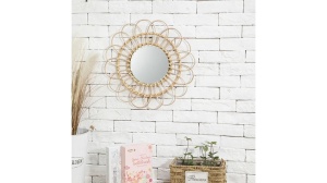 OGLINDA BAIE REA BOHO 223K17, 34CM, NATURAL, DIN STICLA SI LEMN, CALITATE SUPERIOARA - Img 7
