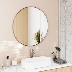 OGLINDA DE PERETE ROTUNDA, HUBBA, NEAGRA, 86 CM, STIL MODERN, B2 - Img 3