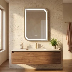 OGLINDA PENTRU BAIE , CU LED ZONE 80X60 GOLD BRUSH, CALITATE SUPERIOARA