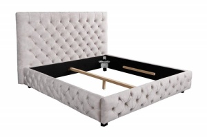 PAT DEOSEBIT, PARIS 160X200, DIN LEMN MASIV SI CATIFEA DE CULOARE CHAMPAGNE, STIL CHESTERFIELD - Img 5