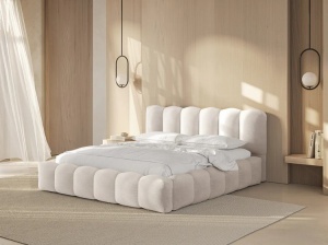 PAT TAPITAT LUPINE, 160X200, ALB, SOMIERA RABATABILA, CU TAPITERIE DIN TEXTIL BOUCLE BALOO, MICADONI