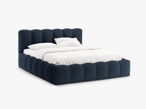 PAT TAPITAT LUPINE, 160X200, ALBASTRU ROYAL, SOMIERA RABATABILA, CU TAPITERIE DIN TEXTIL STRUCTURAT MOLYBDEN, MICADONI