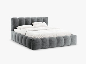PAT TAPITAT LUPINE, 180X200, GRI PLATINAT, SOMIERA RABATABILA, CU TAPITERIE DIN TEXTIL CHENILLE LORIS, MICADONI