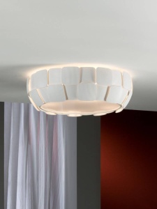 PLAFONIERA QUIOS, 46 CM, ALB MAT, DIN METAL SI POLICARBONAT, STIL MODERN