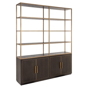 RAFT ORGANIZATOR CARTER 214130, CONFECTIONAT DIN METAL, LEMN DE STEJAR, FURNIR SI PAL, CULOARE AURIE/MARO, STIL MODERN
