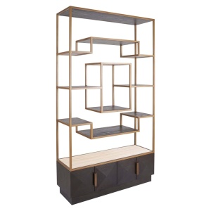 RAFT ORGANIZATOR CLAREMONT 212822, CONFECTIONAT DIN METAL, LEMN DE STEJAR, FURNIR, TRAVERTIN, CULOARE MARO, STIL MODERN