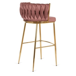 SCAUN BAR, ARTIM MEBLE, REALIZAT DIN CATIFEA SI METAL, CULOARE ROZ/AURIU, STIL MODERN - Img 3