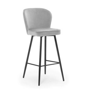 SCAUN DE BAR AINE, 70 CM, GRI/NEGRU, TAPITERIE DIN CATIFEA SI PICIOARE DIN METAL, STIL MODERN