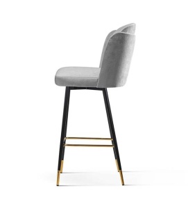 SCAUN DE BAR BEETLE, 60 CM, GRI/NEGRU/AURIU, TAPITERIE DIN CATIFEA SI PICIOARE DIN METAL, STIL MODERN, ATR - Img 4