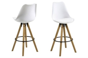 SCAUN DE BAR DIMA ALB/NATURAL, DIN LEMN, METAL SI PIELE ECO, B2