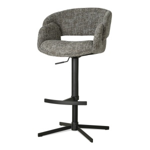 SCAUN DE BAR FROYD CROSS, CONFECTIONAT DIN METAL, SPUMA, ARCURI SI TEXTIL, GRI/NEGRU, STIL MODERN