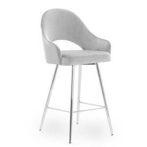 SCAUN DE BAR GODA, 60 CM, GRI/CROM, TAPITERIE DIN CATIFEA SI PICIOARE DIN METAL, STIL MODERN