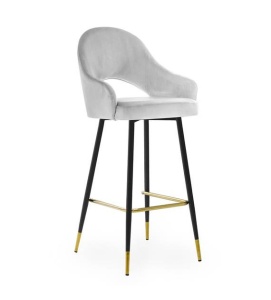 SCAUN DE BAR GODA, 70 CM, GRI/NEGRU/AURIU, TAPITERIE DIN CATIFEA SI PICIOARE DIN METAL, STIL MODERN