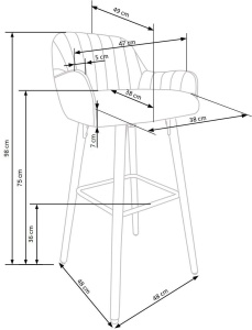 SCAUN DE BAR H93, ALBASTRU/NUC, TAPITERIE DIN CATIFEA SI PICIOARE DIN LEMN MASIV, STIL MODERN - Img 7