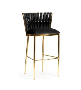 SCAUN DE BAR HORDIA, 60 CM, NEGRU/AURIU, TAPITERIE DIN CATIFEA SI PICIOARE DIN METAL, STIL MODERN
