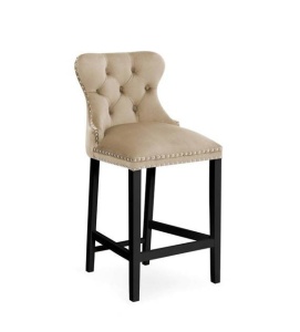SCAUN DE BAR MADAME 60, BEJ/NEGRU, STIL MODERN, CONFECTIONAT DIN LEMN DE FAG SI CATIFEA
