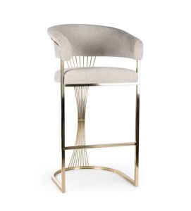 SCAUN DE BAR MARCILLE 3, 70 CM, BEJ/AURIU, TAPITERIE DIN STOFA SI PICIOARE DIN METAL, STIL MODERN