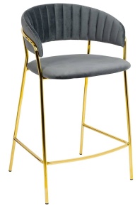 SCAUN DE BAR MARGO 65 GRI/AURIU, CU TAPITERIE DIN CATIFEA, B2 - Img 1