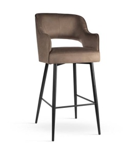 SCAUN DE BAR MERCY SUPREME, 70 CM, BEJ INCHIS/NEGRU, TAPITERIE DIN CATIFEA SI PICIOARE DIN METAL, STIL MODERN