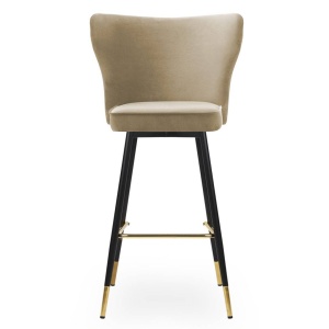 SCAUN DE BAR MODENA 60, BEJ/NEGRU/AURIU, STIL MODERN, CONFECTIONAT DIN METAL SI CATIFEA