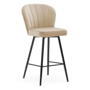 SCAUN DE BAR SHELLY 60, BEJ/NEGRU, METAL SI CATIFEA, STIL MODERN, CONFECTIONAT DIN METAL SI CATIFEA