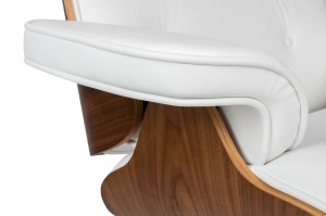 SCAUN DE BIROU LOUNGE, PIELE NATURALA ITALIANA SI LEMN DE NUC, CULOARE ALB/NUC, STIL EAMES - Img 7