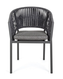 SCAUN DE GRADINA FLORENCIA GRI INCHIS, CONFECTIONAT DIN ALUMINIU, FRANGHIE SI TEXTIL, STIL MODERN - Img 3