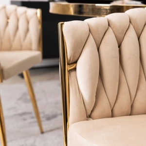 SCAUN DINING, ARTIM MEBLE, REALIZAT DIN METAL SI CATIFEA, CULOARE CREM/AURIE, STIL MODERN - Img 5