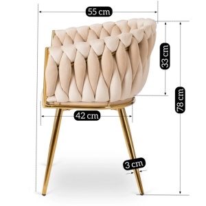 SCAUN DINING, ARTIM MEBLE, REALIZAT DIN METAL SI CATIFEA, CULOARE CREM/AURIE, STIL MODERN - Img 11