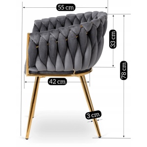 SCAUN DINING, ARTIM MEBLE, REALIZAT DIN METAL SI CATIFEA, CULOARE GRI/AURIE, STIL MODERN - Img 8