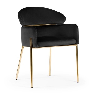 SCAUN DINING BREDA, NEGRU/AURIU, TAPITERIE DIN CATIFEA SI PICIOARE DIN METAL, STIL MODERN, ATR