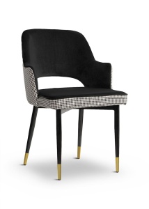 SCAUN DINING CESAR ALB/NEGRU/AURIU CU TAPITERIE DIN CATIFEA STIL MODERN