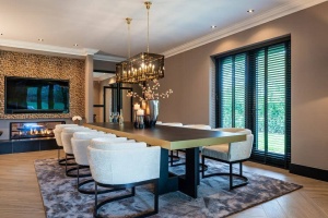 SCAUN DINING EMERSON, ALB/NEGRU, TAPITERIE DIN TESATURA CHENILLE SI PICIOARE DIN METAL, STIL MODERN B2 - Img 2
