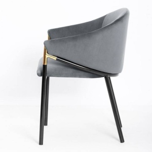 SCAUN DINING FANCY, GRI/NEGRU/AURIU, TAPITERIE DIN CATIFEA SI PICIOARE DIN METAL, STIL MODERN, ATR - Img 4