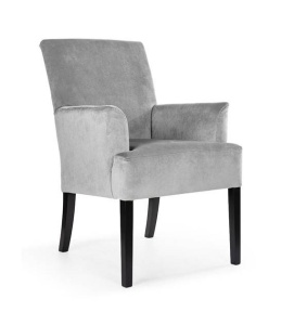 SCAUN DINING GALA,CU BRATE, GRI/NEGRU, TAPITERIE DIN CATIFEA SI PICIOARE DIN LEMN, STIL MODERN