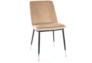 SCAUN DINING JILL, BEJ BLUVEL 28/NEGRU MAT/CROM, TAPITERIE DIN CATIFEA SI PICIOARE DIN METAL, STIL MODERN - Img 1