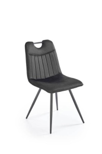SCAUN DINING K521, NEGRU/NEGRU, CU TAPITERIE DIN CATIFEA SI PICIOARE DIN METAL, STIL MODERN - Img 1