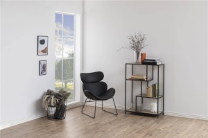 SCAUN DINING/LIVING CAZAR, NEGRU, DIN PIELE ECOLOGICA SI METAL, STIL MODERN B2