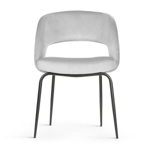 SCAUN DINING LIZBONA, GRI/NEGRU, TAPITERIE DIN CATIFEA SI PICIOARE DIN METAL, STIL MODERN