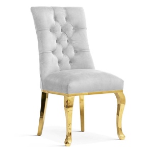 SCAUN DINING LORD GLAMOUR, GRI/AURIU, TAPITERIE DIN CATIFEA SI PICIOARE DIN METAL, STIL MODERN