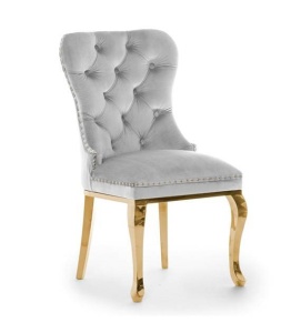 SCAUN DINING MADAME GLAMOUR, GRI/AURIU, TAPITERIE DIN CATIFEA SI PICIOARE DIN METAL, STIL MODERN