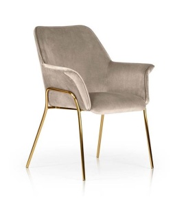 SCAUN DINING MARGOT, BEJ/AURIU, TAPITERIE DIN CATIFEA SI PICIOARE DIN METAL, STIL MODERN, ATR