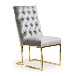 SCAUN DINING PAUL, GRI/AURIU, TAPITERIE DIN CATIFEA SI PICIOARE DIN METAL, STIL MODERN