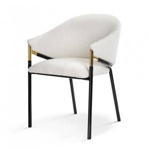 SCAUN DINING PLUSAT FANCY BUKLA, CREM/NEGRU/AURIU, TAPITERIE DIN TEXTIL PLUSAT SI PICIOARE DIN METAL, STIL MODERN, ATR