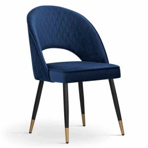 SCAUN DINING PONTE MATLASAT, ALBASTRU INCHIS/NEGRU/AURIU, STIL MODERN